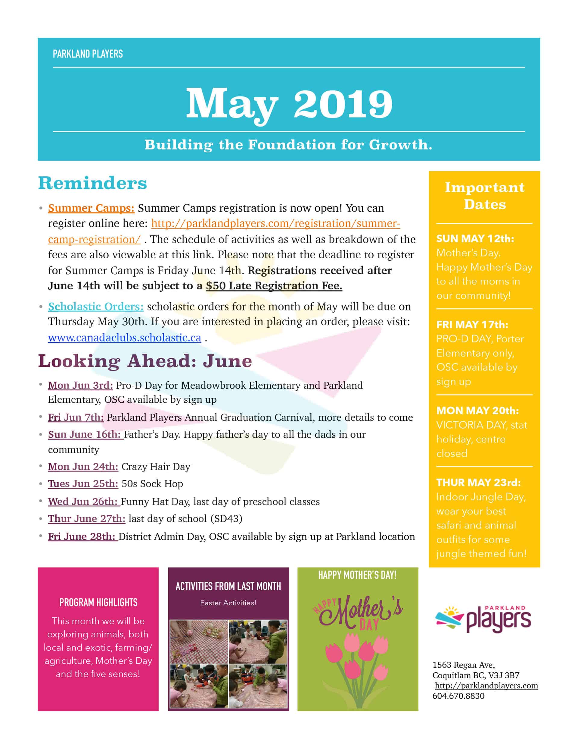 May 2019 Newsletter Parkland Players